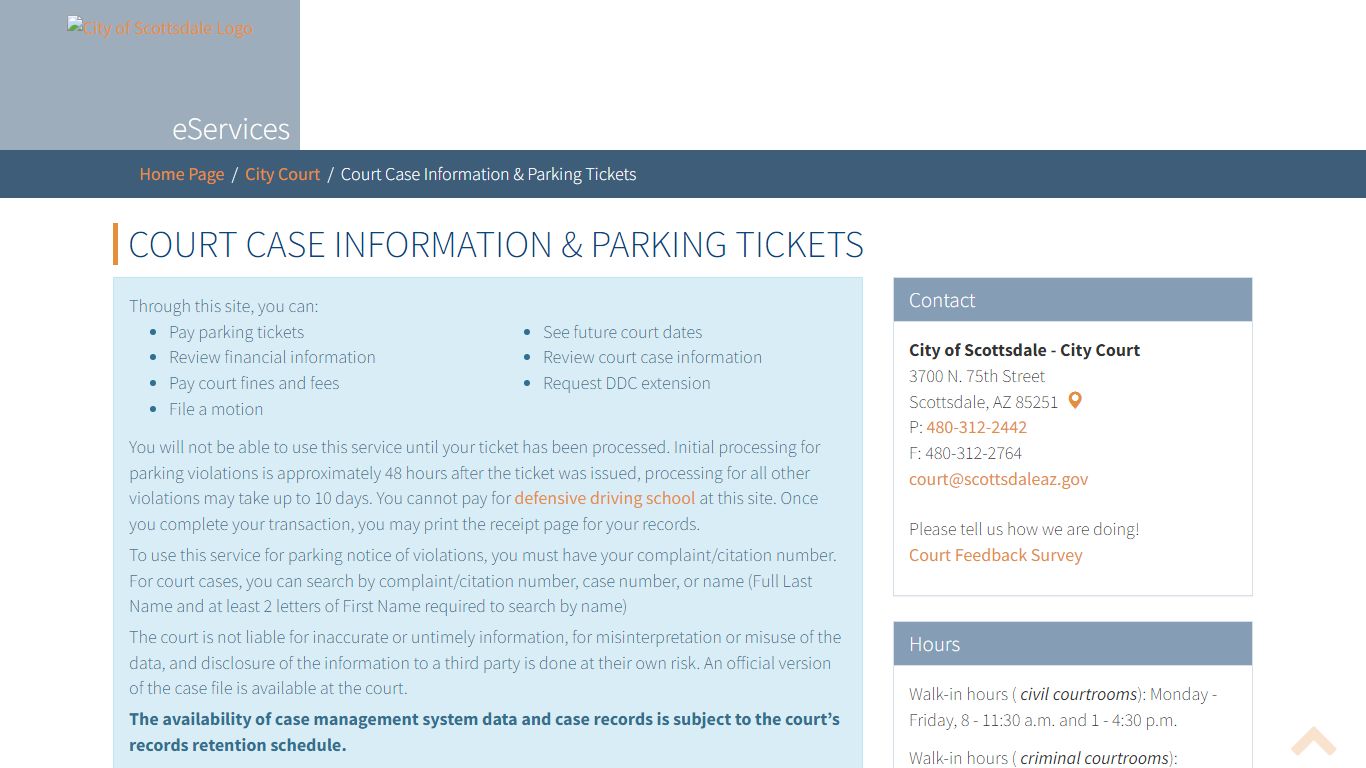 City of Scottsdale - Court Case Information & Parking Tickets