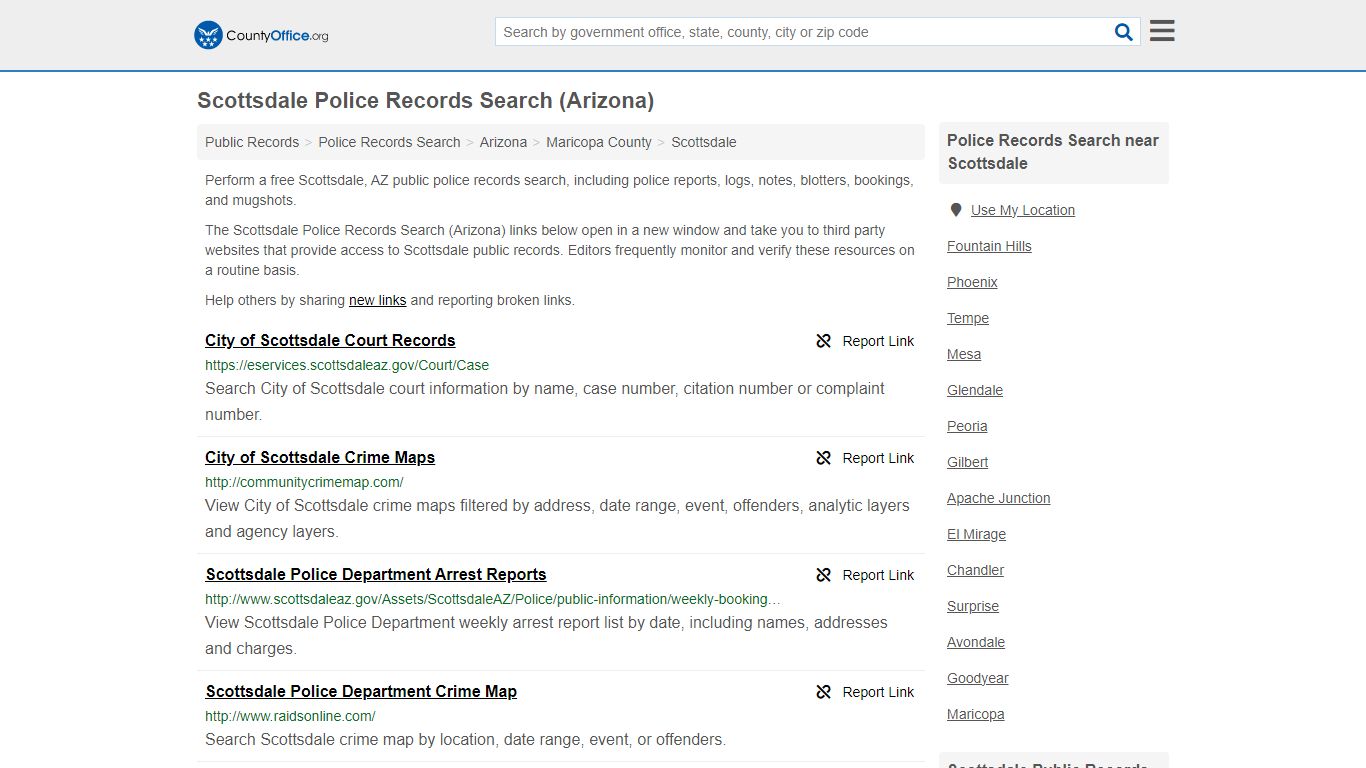 Scottsdale Police Records Search (Arizona) - County Office